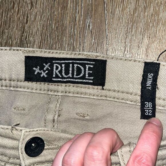 Rude Skinny Denim Jeans Men's 36x32 Five Pockets Khaki - Picture 4 of 5